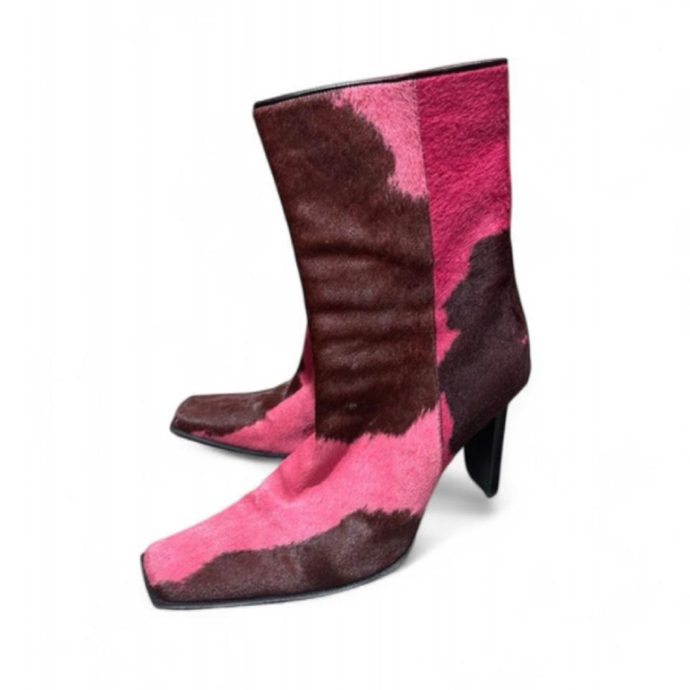 Casadei Pink and Brown Calf Hair Heeled Boots EU 40.5